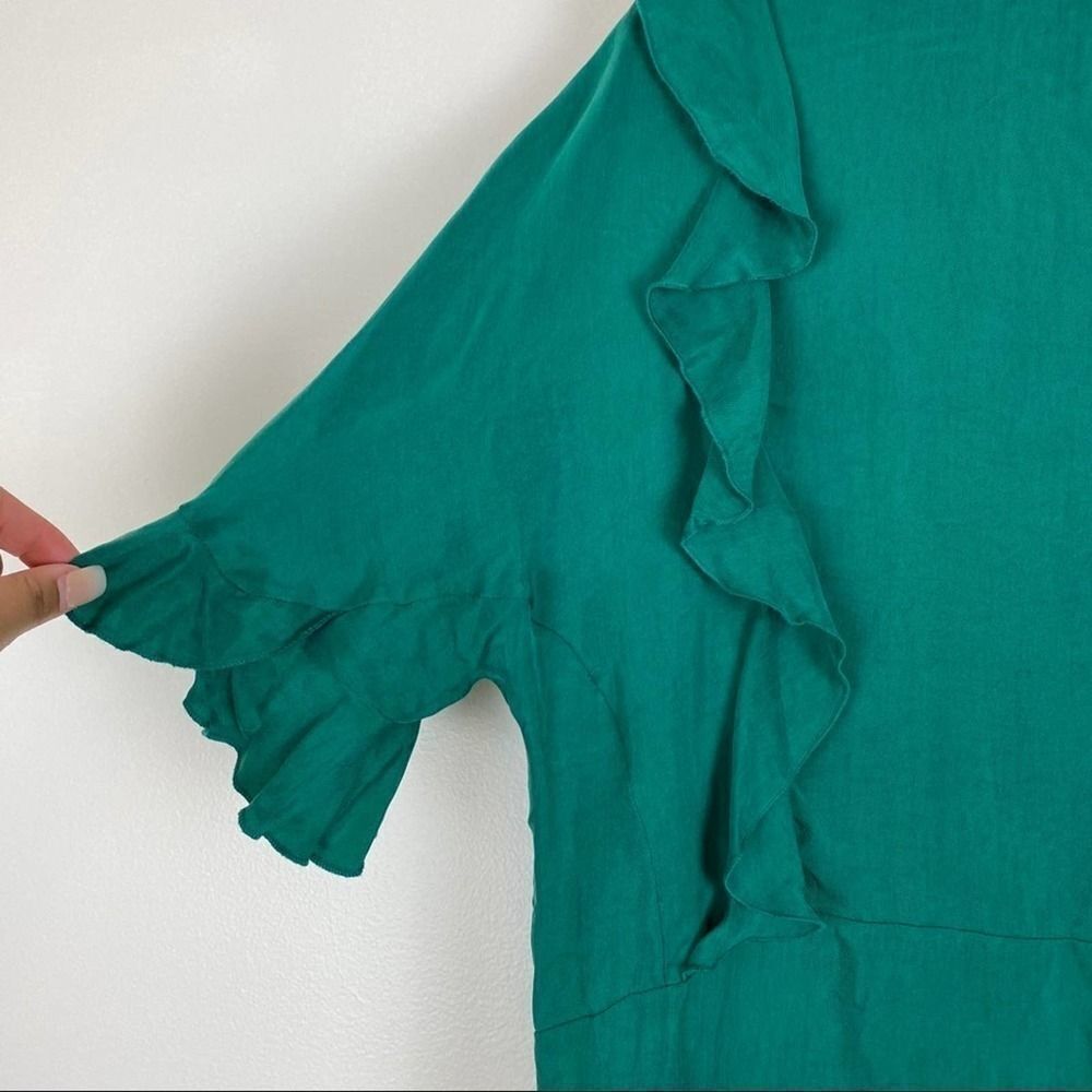 Sandro Paris Emerald Green Ruffled Sleeves Shirt 1 - Picture 6 of 7